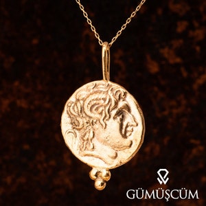 Coin Pendant, Ancient Roman Coin Pendant, Jul Caesar Intaglio Pendant. Signet Silver Necklace. 24K Gold Plated Ancient Greek Silver Pendant
