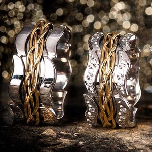 Fedi nuziali in argento per lui e per lei - Set di fedi nuziali in argento sterling 925 - Fedi nuziali con inserti in zirconia per coppie, coppia di anelli