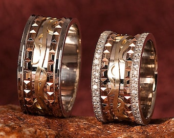 Vigselringsset, parringar för honom och henne. Silvervigselringar. Vigselringsset för honom och henne. Vigselringsset för par, parringar