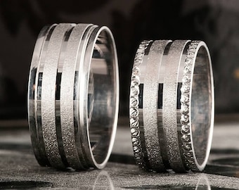 Pareja de alianzas de boda, anillos de boda de plata para él y para ella, anillos de boda de plata de ley 925, alianza a juego, conjunto de alianzas de plata
