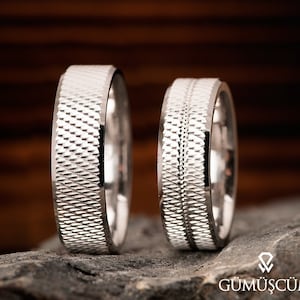 Couple Silver Wedding Bands - 925 Sterling Wedding Rings - His And Hers Wedding Rings Set - Couple Rings - Silver Wedding Band Set