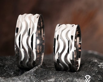 Alianzas de boda de plata para pareja - Anillos de boda de plata de ley 925 - Conjunto de anillos de boda para él y para ella - Anillos de pareja - Conjunto de alianzas de boda de plata