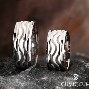 Couple Silver Wedding Bands - 925 Sterling Wedding Rings - His And Hers Wedding Rings Set - Couple Rings - Silver Wedding Band Set