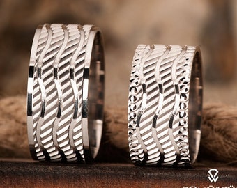 Couple Silver Wedding Bands - 925 Sterling Wedding Rings - His And Hers Wedding Rings Set - Couple Rings - Silver Wedding Band Set