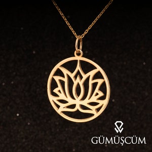 Lotus Flower Necklace. Gold Plated Lotus Flower Silver Pendant, 18k Gold Plated  Lotus Flower Necklace. Lotus Flower Necklace.