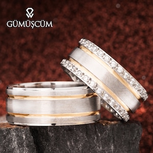 Wedding Ring Sets His and Hers, Wedding Band Set Gold Plated, Couple Ring Set, Matching Wedding Band, Unique Wedding Ring, Wedding Band