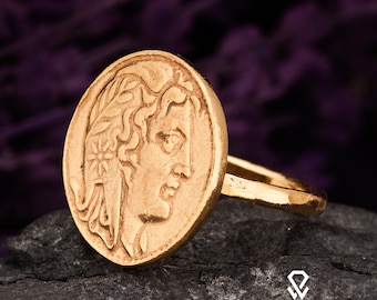 Roman Coin Ring, Ancient Silver Ring, Ancient Roman Coin Ring. 925 Sterling Signet Silver Ring. 24K Gold Plated Ancient Greek Silver Ring.