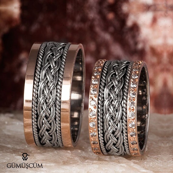 Silver his and on sale hers wedding bands