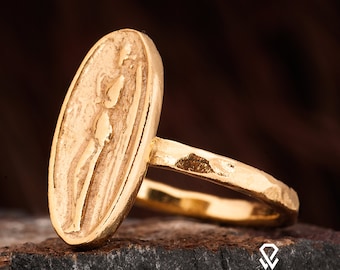 Anillo de moneda, anillo de moneda romana antigua, anillo de moneda de plata antigua. Anillo de sello de plata esterlina 925. Anillo de plata griega antigua chapado en oro de 24 quilates.