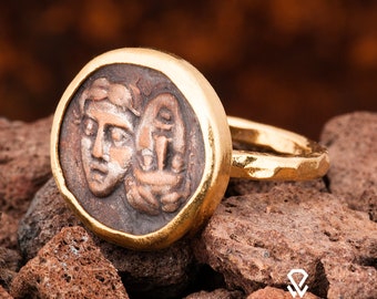 Coin Ring, Ancient Roman Coin Ring, Ancient Silver Coin Ring. 925 Sterling Signet Silver Ring. 24K Gold Plated Ancient Greek Silver Ring.