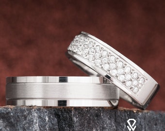 Hochzeitsringe Set, Seine und Ihre Paare Ringe. Silber Eheringe. His & Hers Eheringe Set. Hochzeit Ring Set für Paare Ringpaar