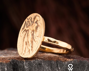 Anillo de monedas, anillo de plata antiguo Apolo, anillo de monedas antiguas romanas. Anillo de plata de ley 925 con sello Apolo. Anillo de plata antigua bañado en oro de 24 quilates