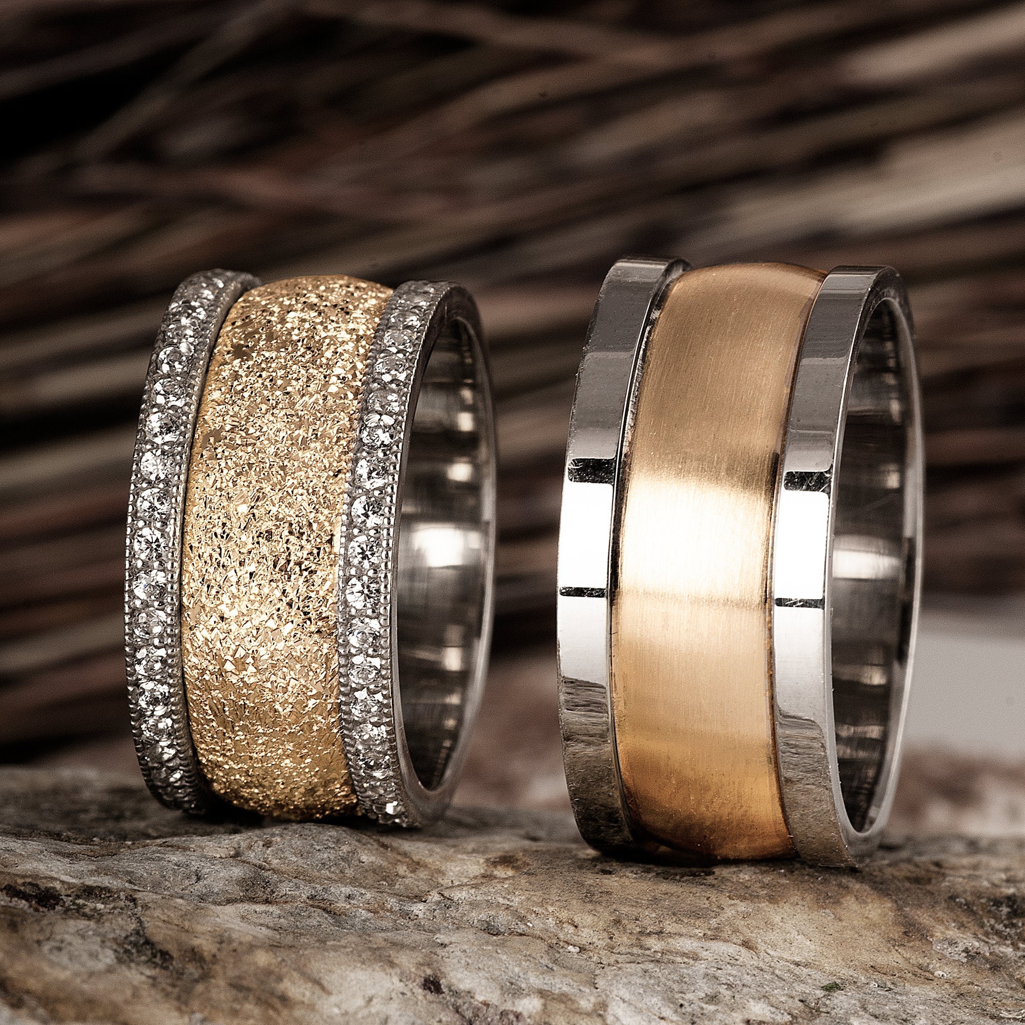 Couple's Wedding Ring Set – 14k Gold Filled & 925 Sterling Silver With CZ