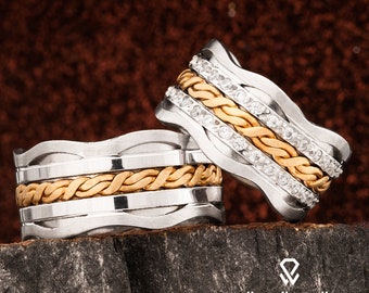 Wedding Ring Sets, His and Hers Silver Wedding Rings, Wedding Band Set, Couple Ring Set, Matching Wedding Band, Unique Wedding Ring