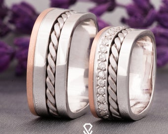 Wedding Ring Sets, His and Hers Silver Wedding Rings, Wedding Band Set, Couple Ring Set, Matching Wedding Band, Unique Wedding Ring