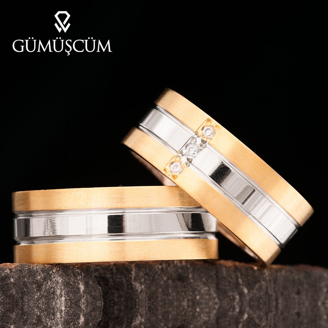 Wedding Ring Sets His and Hers, Wedding Band Set Gold Plated
