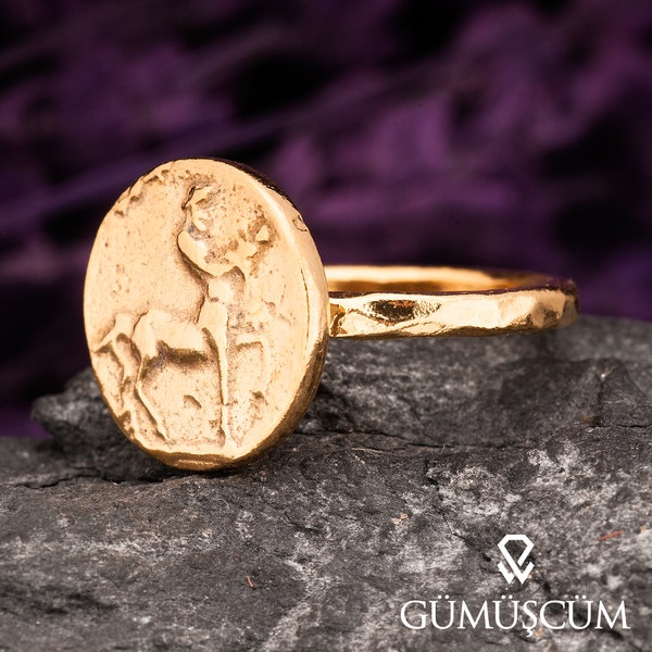 Coin Ring, Ancient Centaur Silver Ring, Roman Ancient Coin Ring. 925 Sterling Signet Silver Ring. 24K Gold Plated Ancient Silver Ring