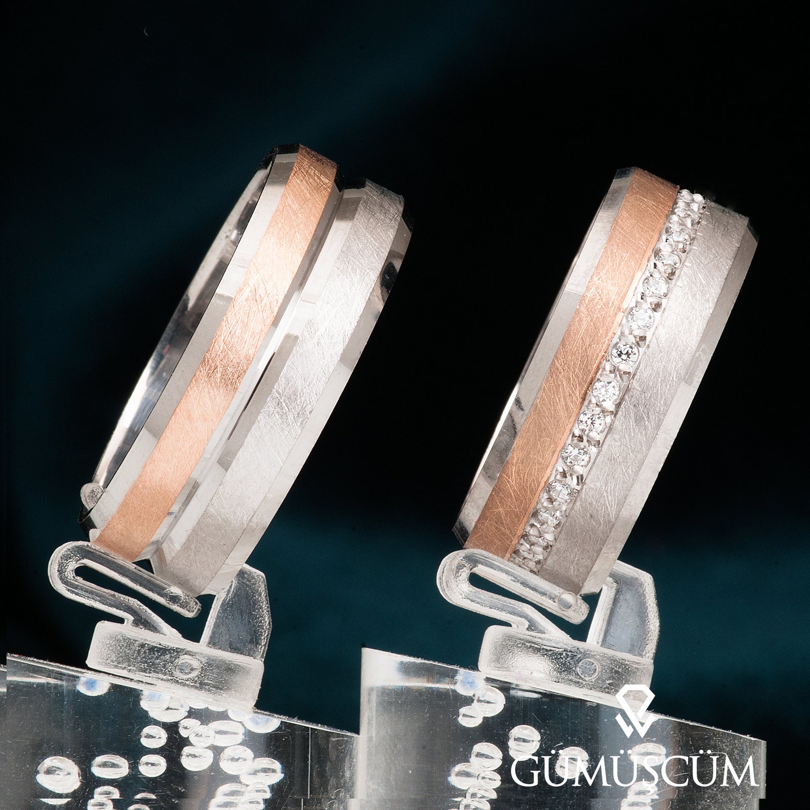 Rose Gold Silver Wedding Rings Set His and Hers Couples Etsy