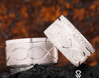 Wedding Ring Sets, His and Hers Silver Wedding Rings,Infinity Wedding Band Set, Couple Ring Set, Matching Wedding Band, Unique Wedding Ring