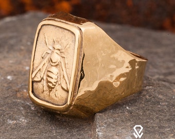 Roman Coin Ring, Ancient Zeus Silver Ring & Honeybee Ancient Coin Ring. 925 Sterling Signet Silver Ring. 24K Gold Plated Ancient Silver Ring