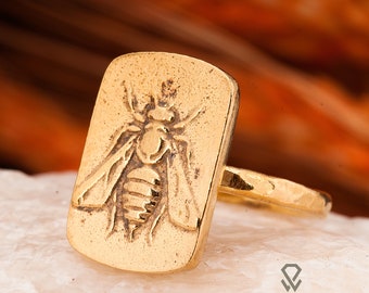 Roman Coin Ring, Ancient Zeus Silver Ring & Honeybee Ancient Coin Ring. 925 Sterling Signet Silver Ring. 24K Gold Plated Ancient Silver Ring