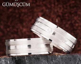 Wedding Ring Sets, His and Hers Silver Wedding Rings, Wedding Band Set, Couple Ring Set, Matching Wedding Band, Unique Wedding Ring