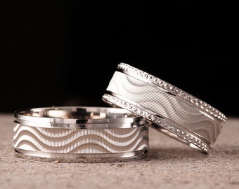 Couple Silver Wedding Bands - 925 Sterling Wedding Rings - His And Hers Wedding Rings Set - Couple Rings - Silver Wedding Band Set