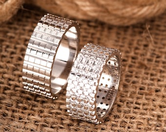 Wedding Ring Sets, His and Hers Silver Wedding Rings, Wedding Band Set, Couple Ring Set, Matching Wedding Band, Unique Wedding Ring