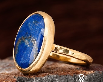 Lapis Lazuli Ring, Lapis Lazuli Silver Ring, 925 Sterling Silver Gemstone Ring. Gold Blue Gemstone Silver Ring. 24K Gold Plated Silver Ring.