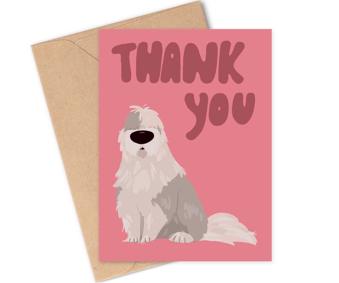 Old English Sheepdog Thank You Card Dog Greetings Card Etsy