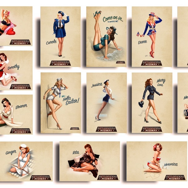 WW2 Pin Up Girls Posters High Quality Wall Art A3 / A4
