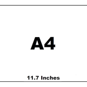 May include: A white rectangle with the bold black text "A4" in the center. The dimensions are labeled as 8.25 inches by 11.7 inches. This image is a visual representation of an A4 paper size.