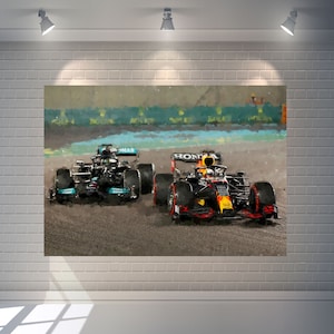 F1 Max Verstappen Lewis Hamilton Final Lap Overtake 2021 Art Painting Poster Print Gift A4 / A3 / A3+