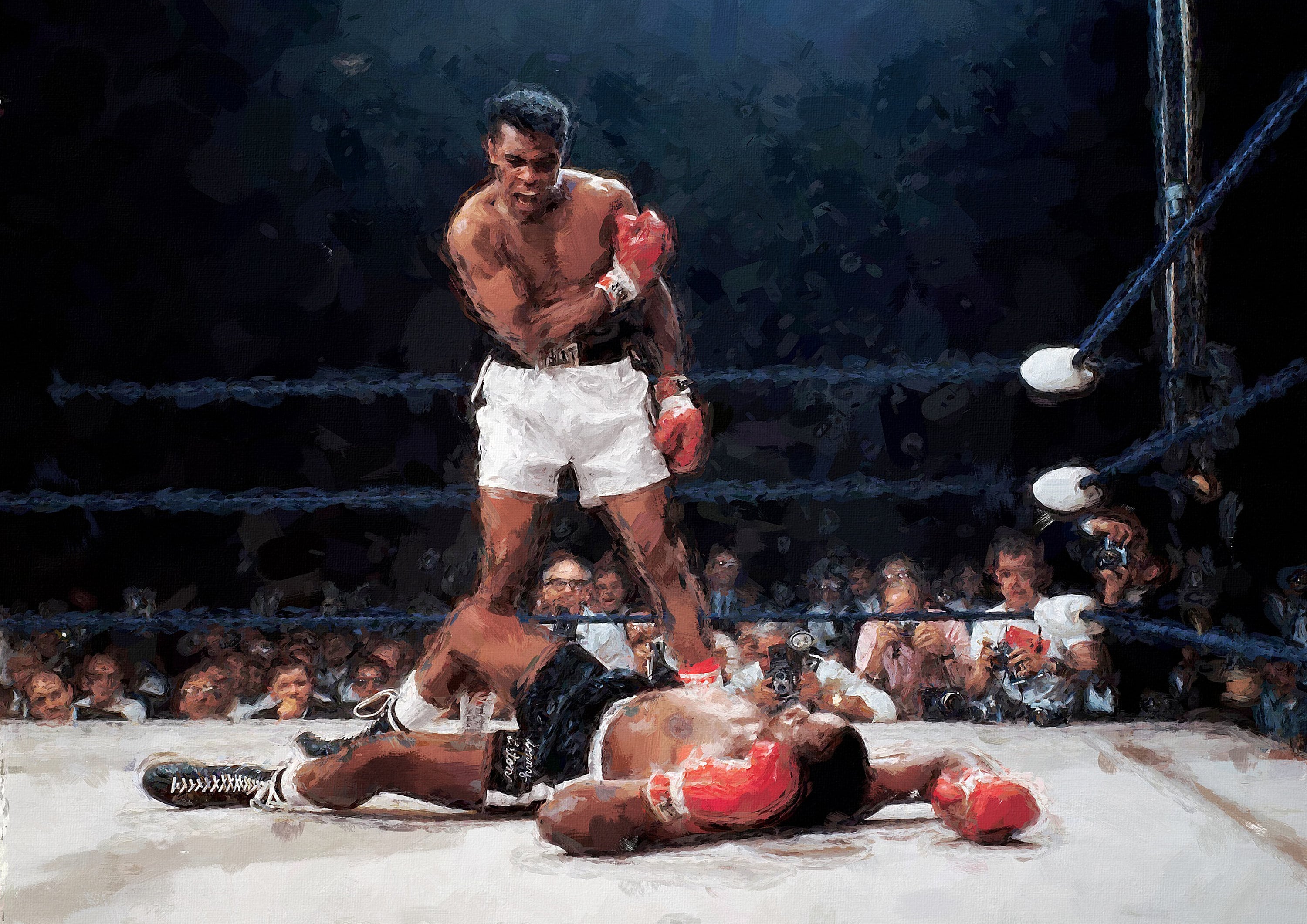MOHAMMAD ALI Vs SONNY LISTON - Tela Stampata Montata Su Telaio In Legno - Foto 3