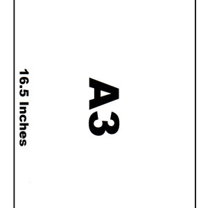 May include: A white sheet of paper with black text that reads "A3" and "11.7 Inches" and "16.5 Inches".
