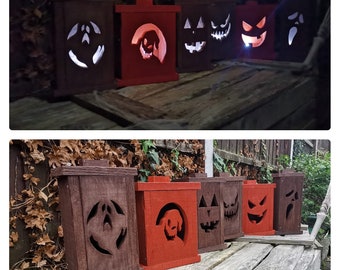 Rustic Handmade Wooden Halloween Jack-o&#39;-lantern - Pumpkin Lantern - Flickering LED Candle - Lantern - Halloween Party - Trick Or Treat