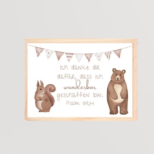 Bibelvers Poster "Waldtiere" Psalm 139,14 | Kinderposter christlich | christliches Poster Kinder | wunderbar geschaffen | DIN A6,A5,A4,A3