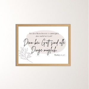 Bible Verse Poster | christian gift idea | Mark 10:27 | DIN A6,A5,A4,A3