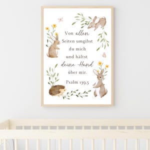 Bibelvers Poster "Von allen Seiten" | Kinderposter christlich | christliche Geschenkidee | Poster Hasen | Psalm 139,5 | DIN A6,A5,A4,A3