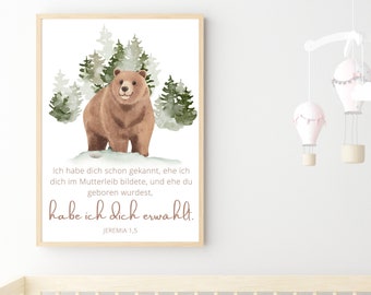 Bibelvers Poster "Ich habe dich erwählt" | christliches Kinderposter | christliche Geschenkidee Geburt | Jeremia 1,5 | DIN A6,A5,A4,A3