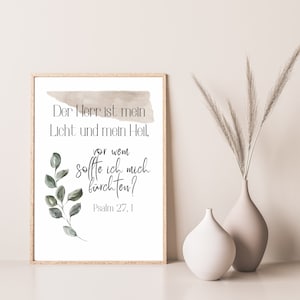 Bible verse poster my light and my salvation Christian gift idea Psalm 27:1 DIN A6,A5,A4,A3 image 1