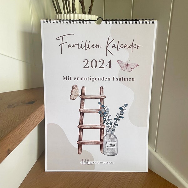 Christlicher Familien Kalender 2024 für 4-7 Personen | Bibelvers Kalender 2024 | Familienkalender mit Bibelverse | Psalme | DIN A3,A4