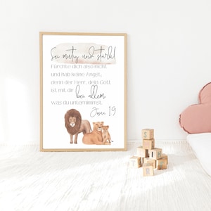 Christliches Kinderposter „Löwe" | christliche Geschenkidee | Bibelversposter Kinder | Poster "sei mutig und stark“ Josua | DIN A6,A5,A4,A3