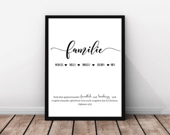 Christliches Poster "Familie" | mit Bibelvers | personalisiert | christliche Geschenkidee | DIN A6,A5,A4,A3