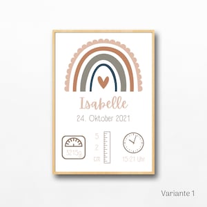 Geburtsposter Poster mit Geburtsdaten Geschenk zur Geburt Poster zur Geburt Geschenk Baby Regenbogen verschiedene Varianten DIN A6,A5,A4,A3