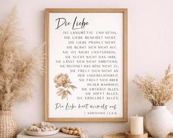 Bible Verse Poster "Love" | Christian Gift Idea | 1 Corinthians 13:4-8 | DIN A6, A5, A4, A3