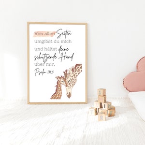 Christliches Kinderposter „Giraffe" | christliche Geschenkidee | Kinderposter Psalm 139 | von allen Seiten umgibst du mich | DIN A6,A5,A4,A3