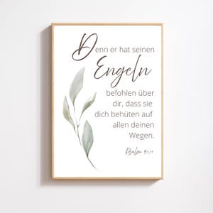 Bibelvers Poster "Er hat seinen Engeln befohlen" | christliche Geschenkidee | Psalm 91,11 | DIN A6,A5,A4,A3