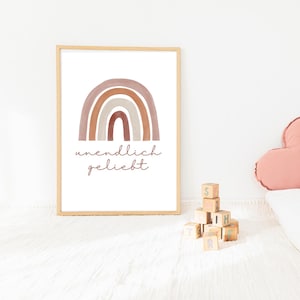 Poster mit Regenbogen "unendlich geliebt" | Geschenkidee für Kinder | Geschenk zur Geburt | Poster Kinderzimmer | DIN A6,A5,A4,A3