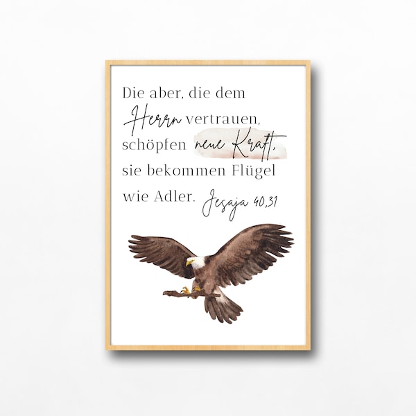 Bibelvers Poster "Flügel wie Adler" | Kinderposter christlich | christliche Geschenkidee | Jesaja 40,31 | DIN A6,A5,A4,A3